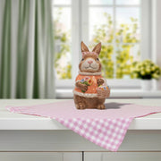 Orange Bunny Cookie Stasher - Ceramic bunny figurines with flower baskets for Easter decor | Hand-painted ceramic bunny| Whimsical spring decor ceramic bunnies | Bunny Cookie Stasher | Cute cookie Stasher | Home Decor | Kitchen Ware